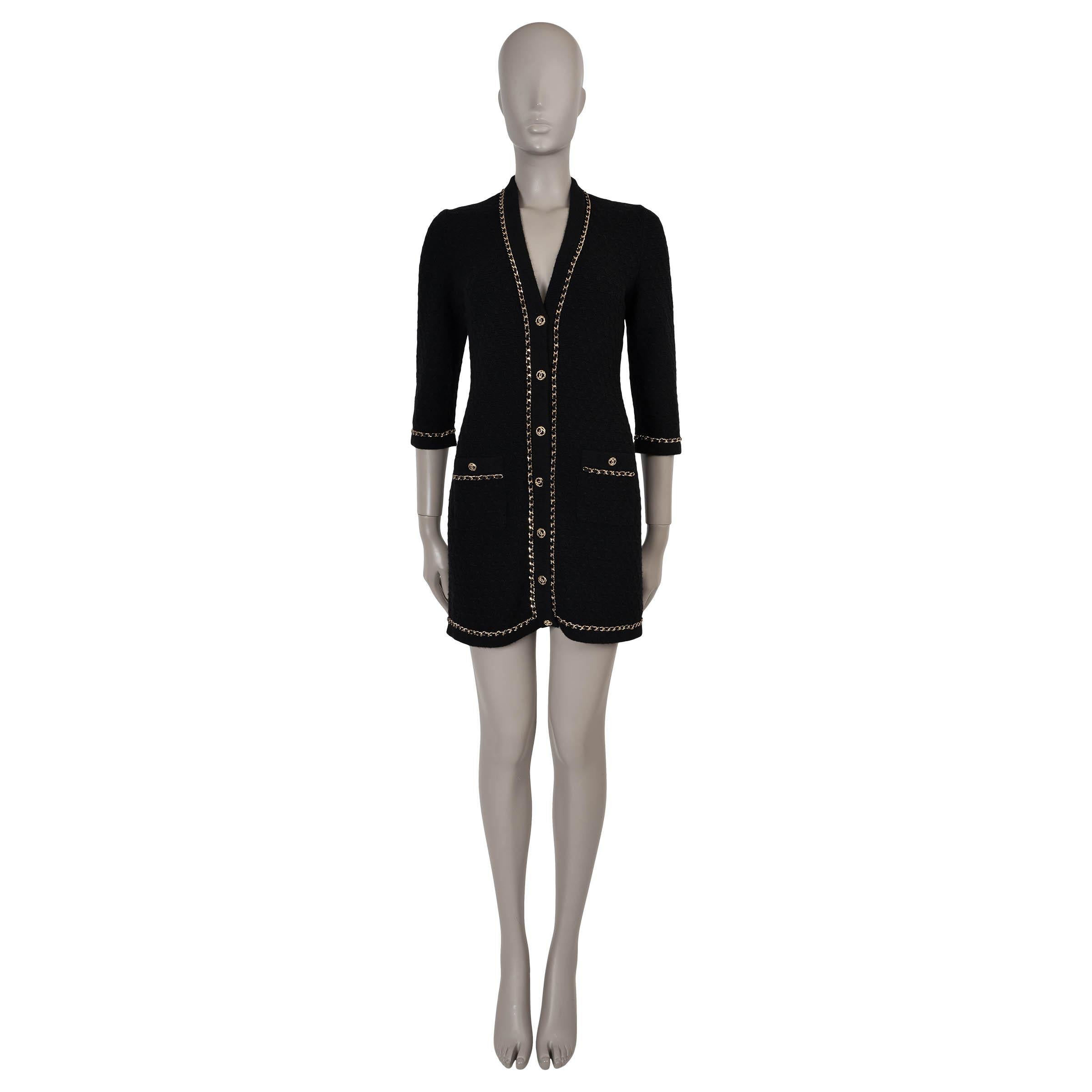  CHANEL 23B CHAIN TRIM KNIT CARDIGAN mini robe noire cashmere 36 XS Pour femmes 