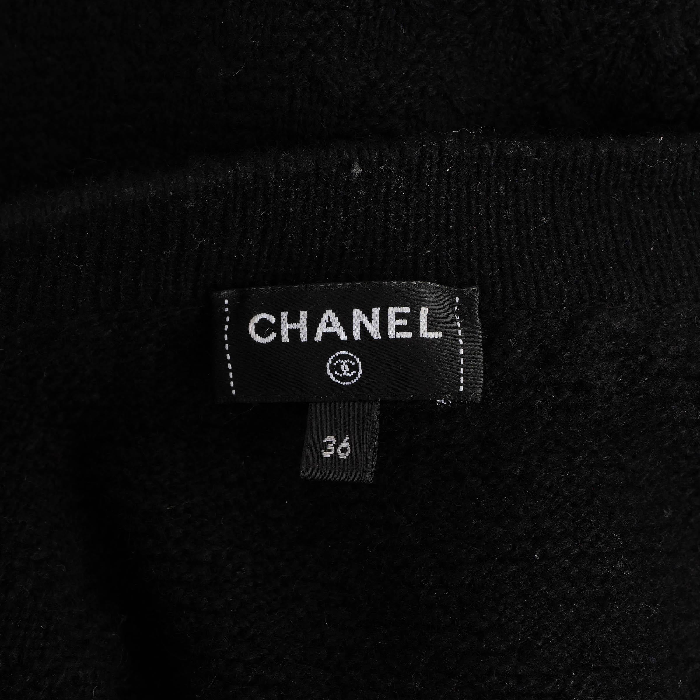 CHANEL 23B CHAIN TRIM KNIT CARDIGAN mini robe noire cashmere 36 XS 2