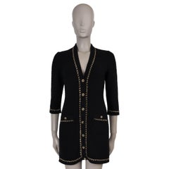 CHANEL black cashmere 23B CHAIN TRIM KNIT CARDIGAN MINI Dress 36 XS