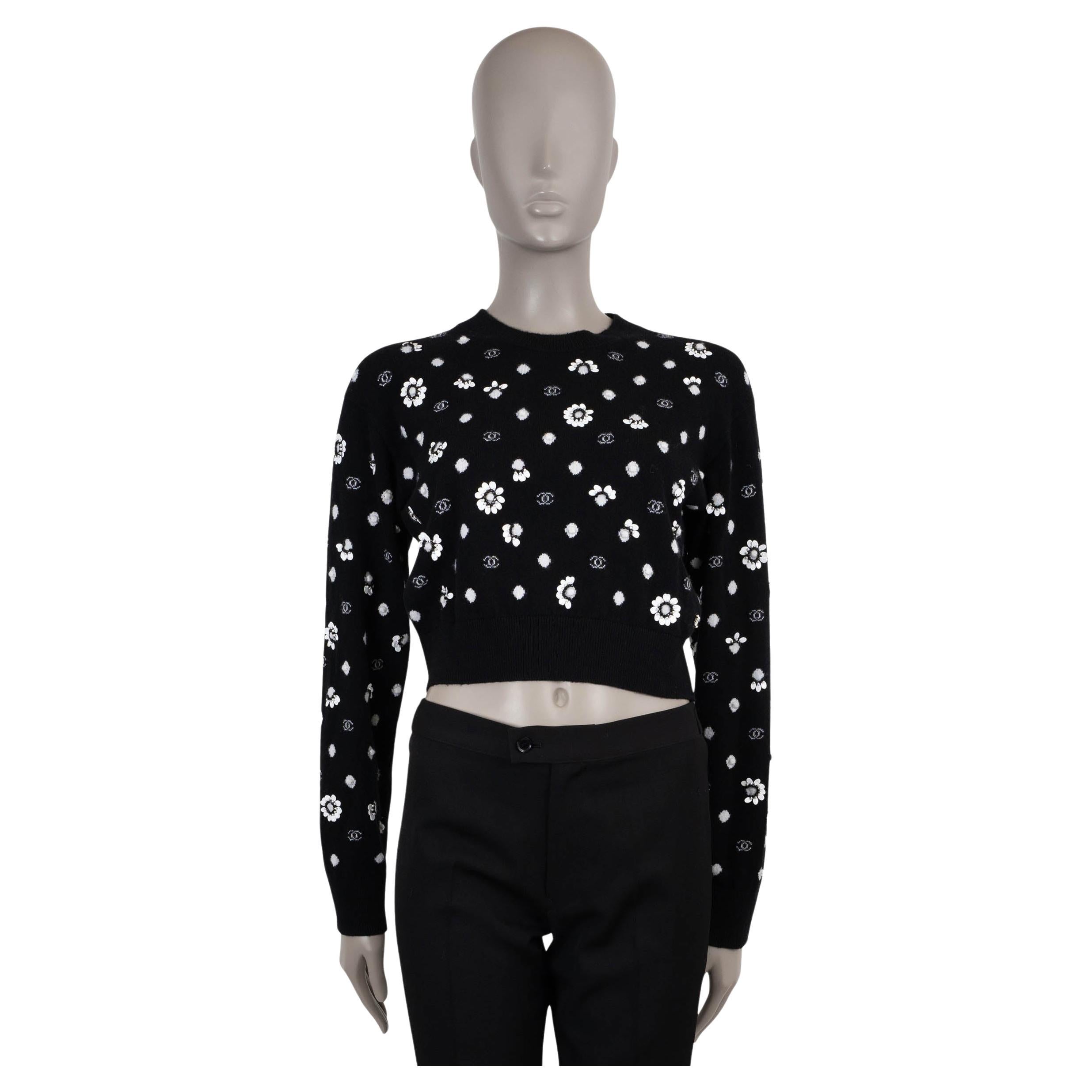 CHANEL black cashmere 23S EMBELLISHED Sweater XS For Sale