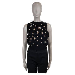 CHANEL black cashmere 24P FOUR LEAF CLOVER Vest Sweater 40 M