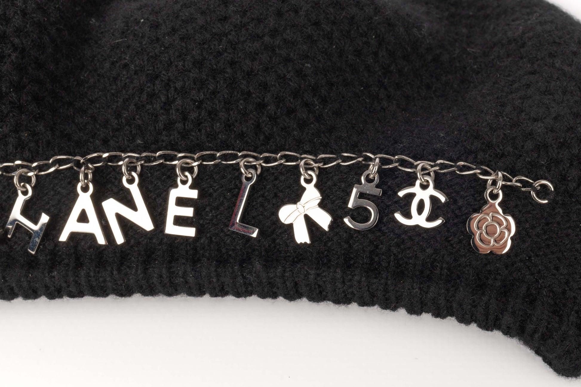 Beige Chanel Black Cashmere Beret