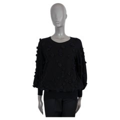 CHANEL schwarz Kaschmir Mischung 2018 18S CAMELLIA APPLIQUÉ Pullover 38 S