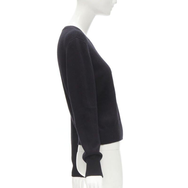 CHANEL black cashmere blend gold bead pearl CC embellished badge sweater FR42  L In Excellent Condition For Sale In Hong Kong, NT