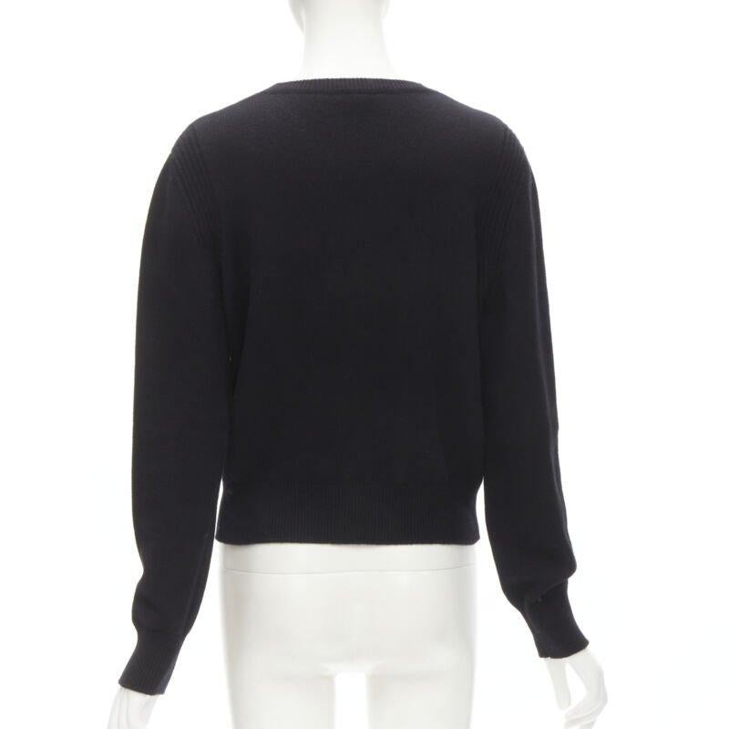 Women's CHANEL black cashmere blend gold bead pearl CC embellished badge sweater FR42  L For Sale