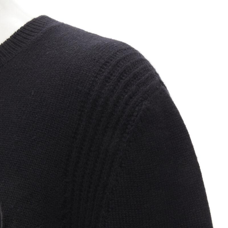 CHANEL black cashmere blend gold bead pearl CC embellished badge sweater FR42  L For Sale 2