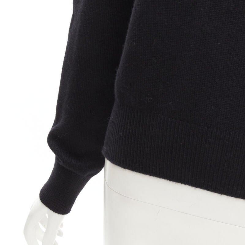 CHANEL black cashmere blend gold bead pearl CC embellished badge sweater FR42  L For Sale 3