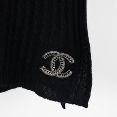 CHANEL black cashmere CC CABLE-KNIT Muffler Scarf