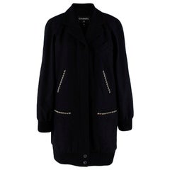 Chanel Black Cashmere Chain Detail Zip Front Coat - Size US 6