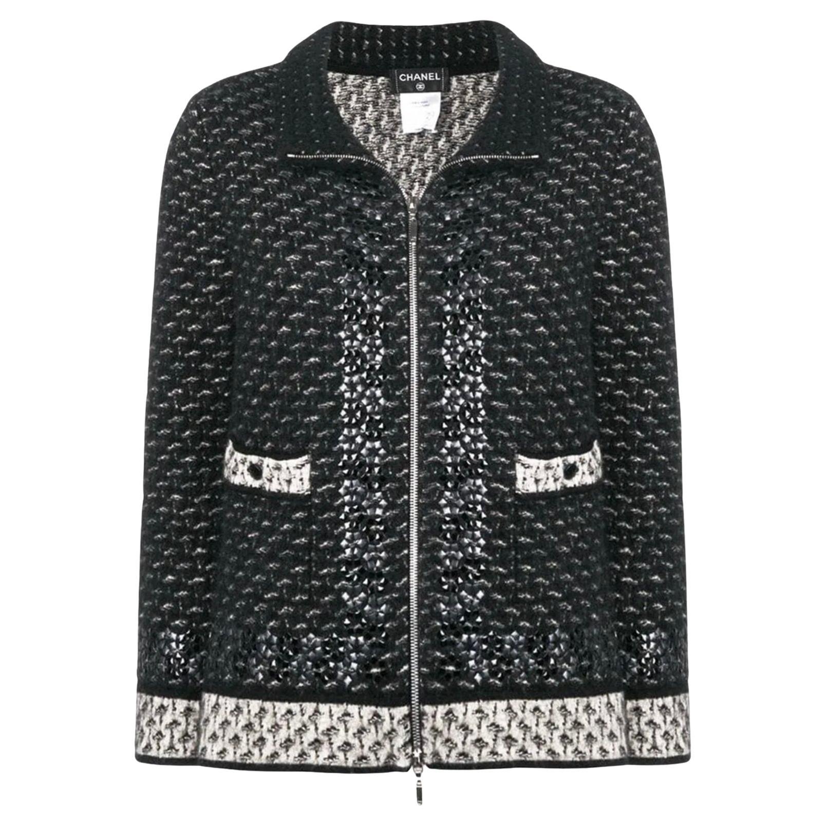 Chanel Black Cashmere Embellished Jacket For Sale
