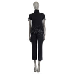 CHANEL black cashmere FLOWER EMBELLISHED KNIT TURTLENECK Shirt 40 M