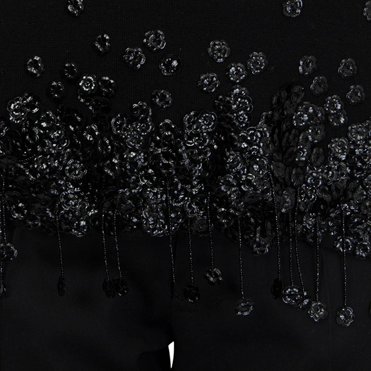 Black CHANEL black cashmere FLOWER EMBELLISHED KNIT TURTLENECK Shirt 40 M For Sale
