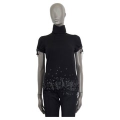 CHANEL black cashmere FLOWER EMBELLISHED KNIT TURTLENECK Shirt 40 M