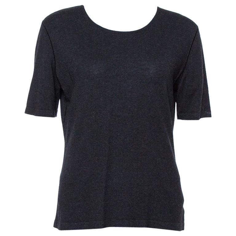 Chanel Black Cashmere Knit Round Neck Top L For Sale at 1stDibs