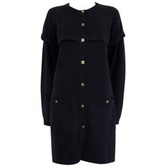 CHANEL black cashmere LAYERED SLEEVE LONG Cardigan Sweater 46 XL