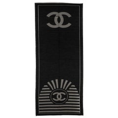 Chanel Black Cashmere Logo Shawl Scarf