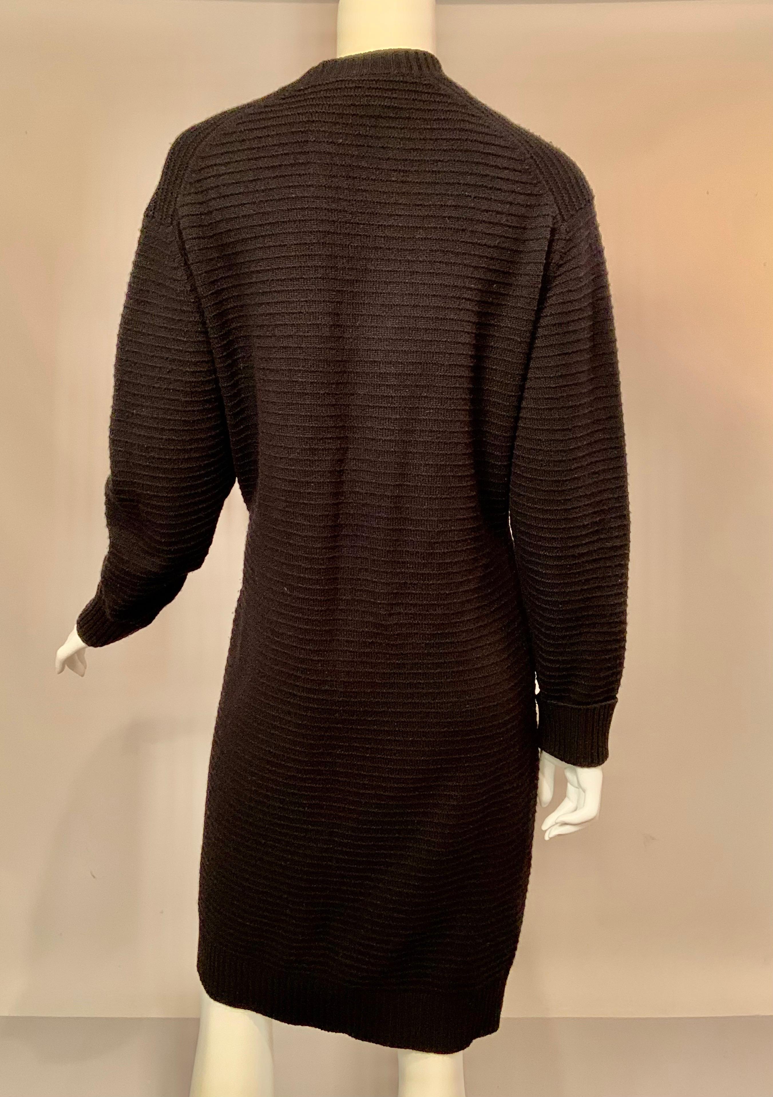 Chanel Black Cashmere Long Cardigan Sweater, Larger Size 7