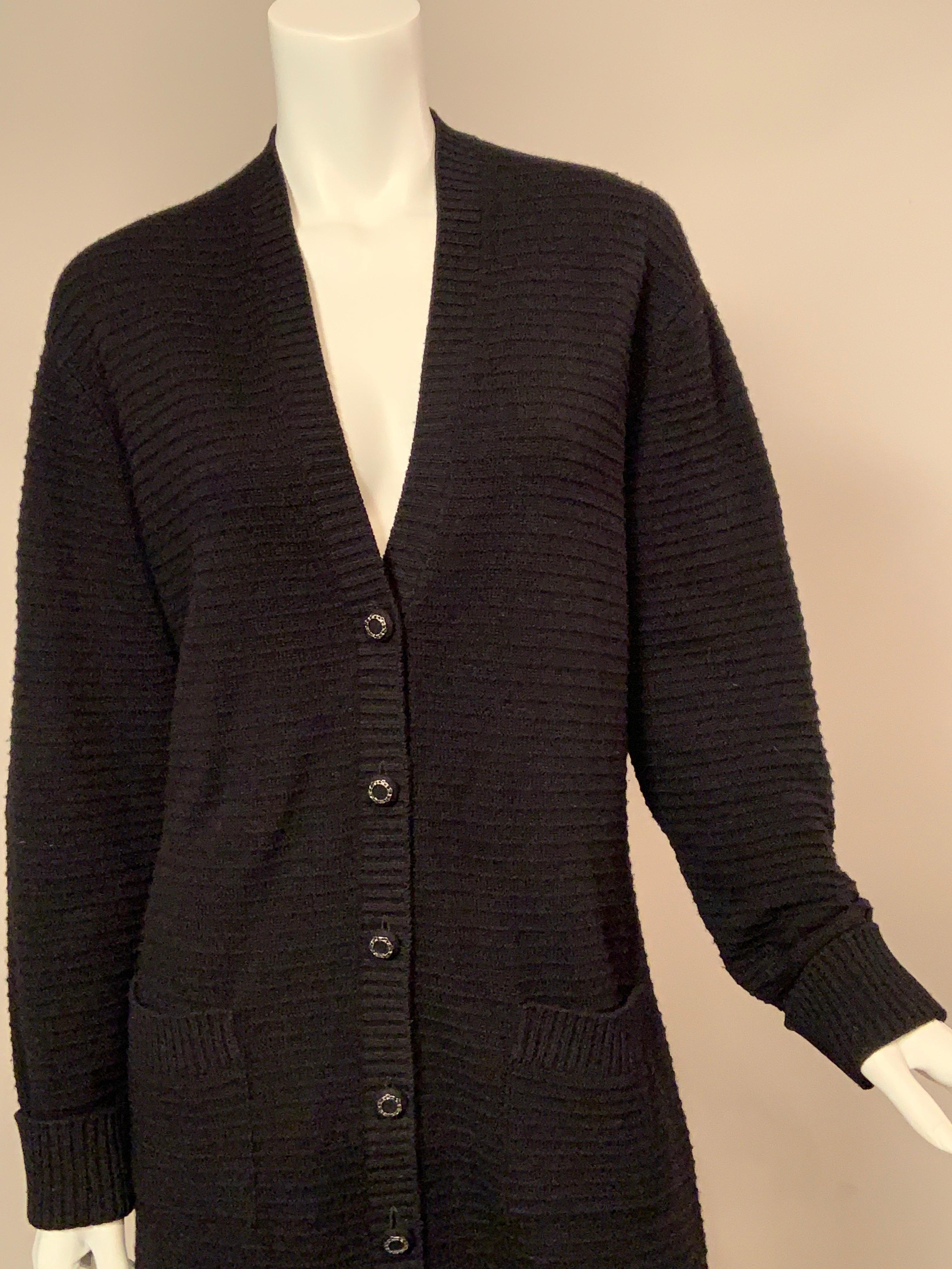 Chanel Black Cashmere Long Cardigan Sweater, Larger Size 10