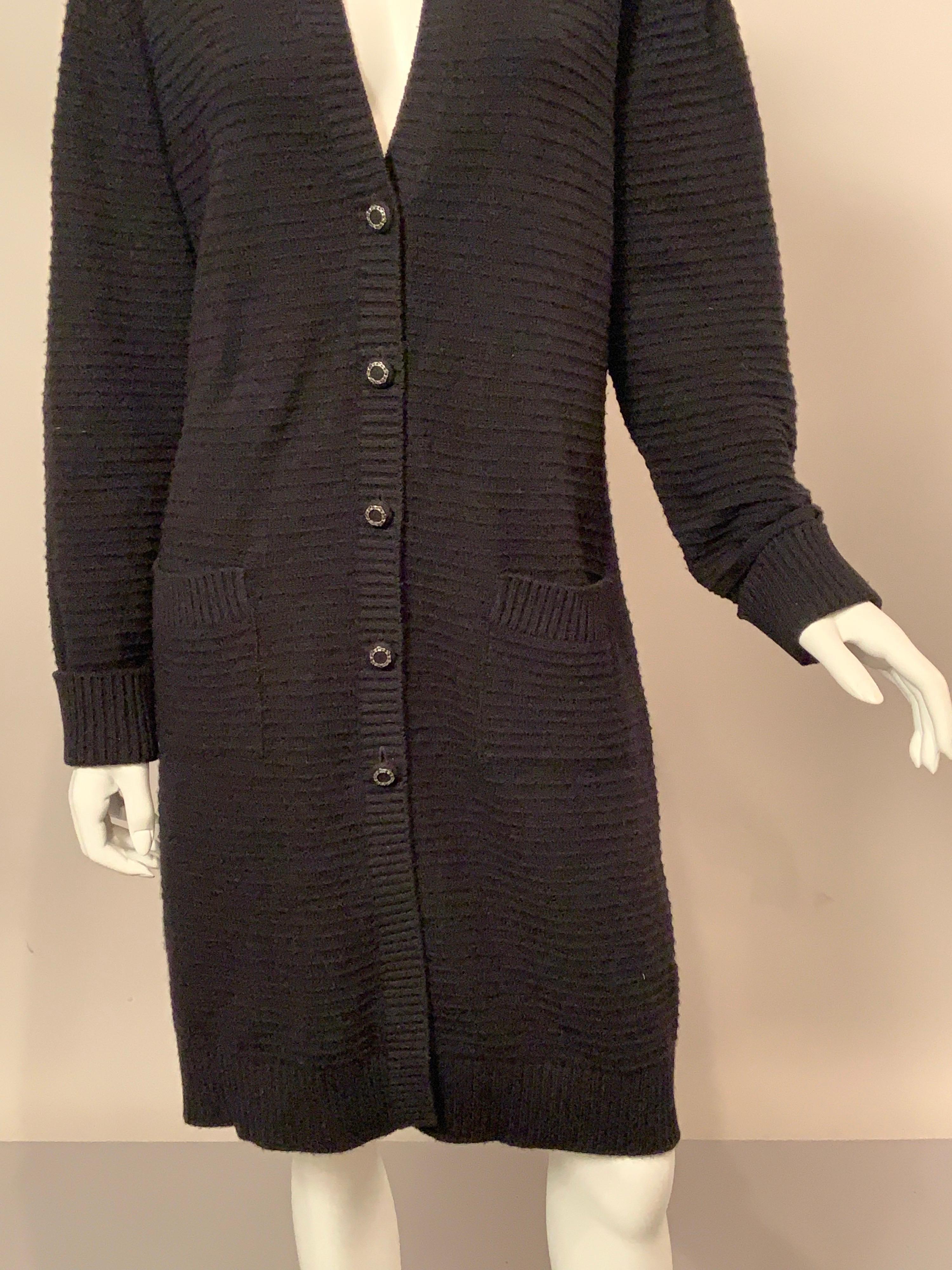 Chanel Black Cashmere Long Cardigan Sweater, Larger Size 11