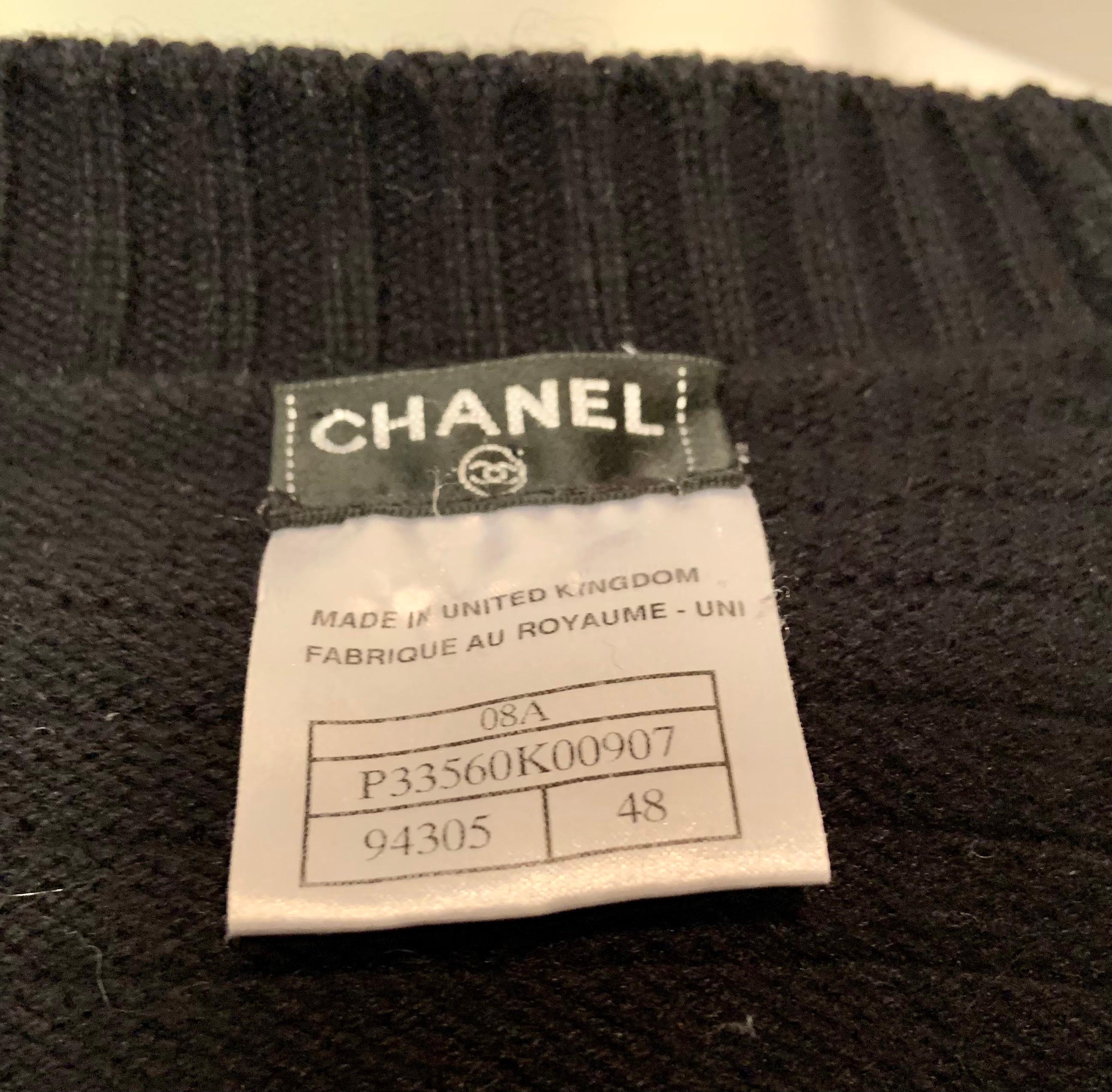 Chanel Black Cashmere Long Cardigan Sweater, Larger Size 12