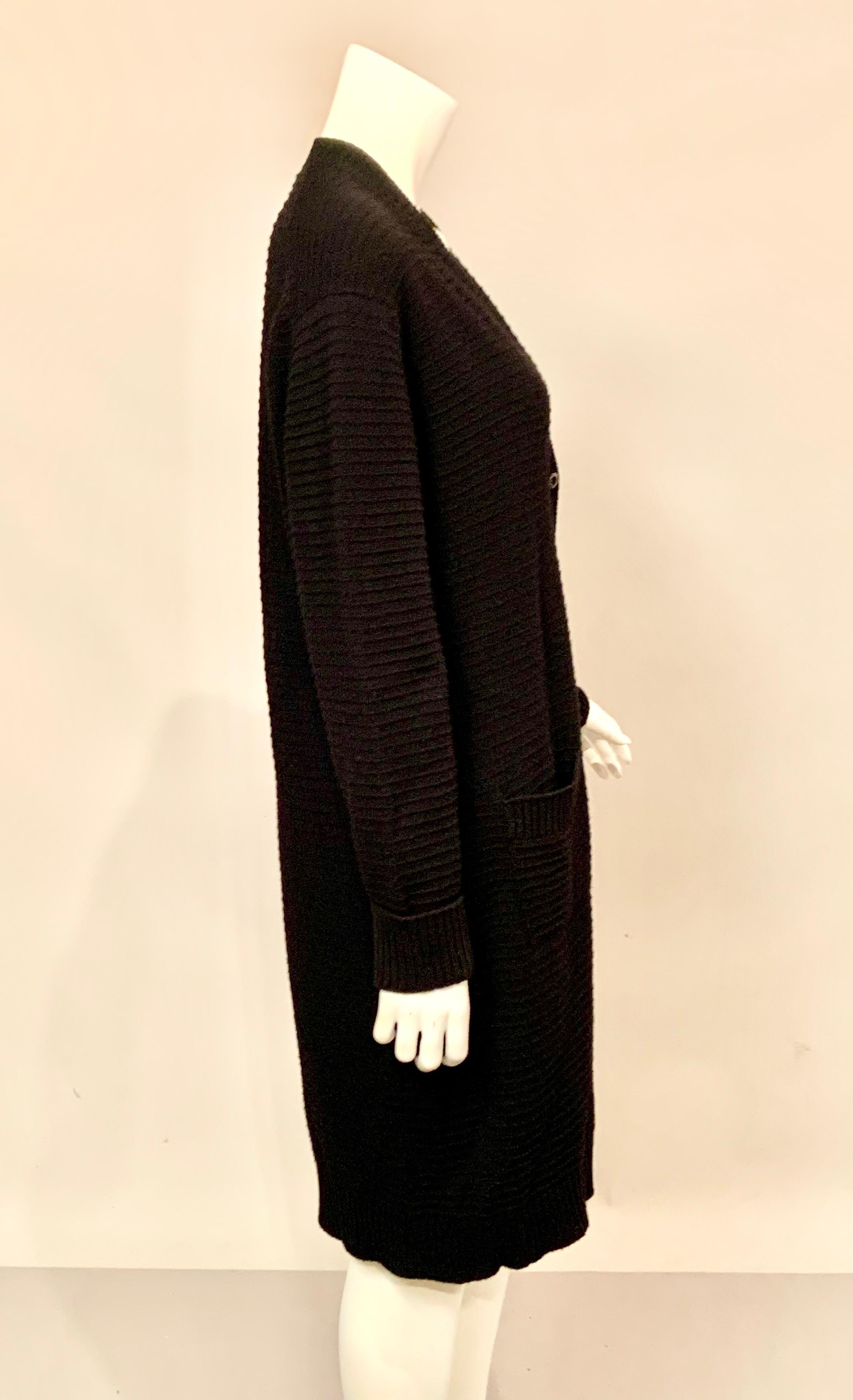 Chanel Black Cashmere Long Cardigan Sweater, Larger Size 2