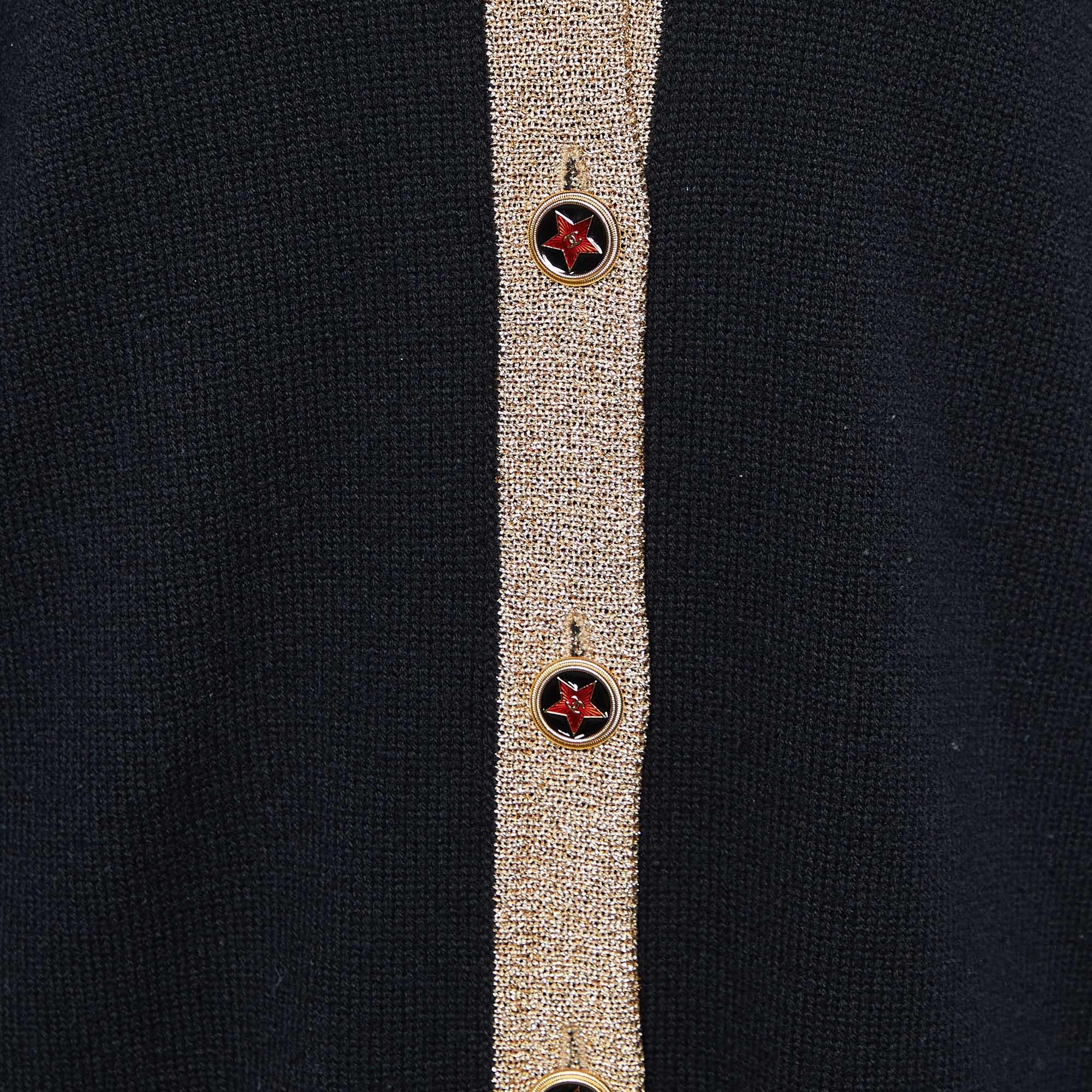 Chanel Black Cashmere & Lurex Knit Button Front Cardigan M For Sale 1