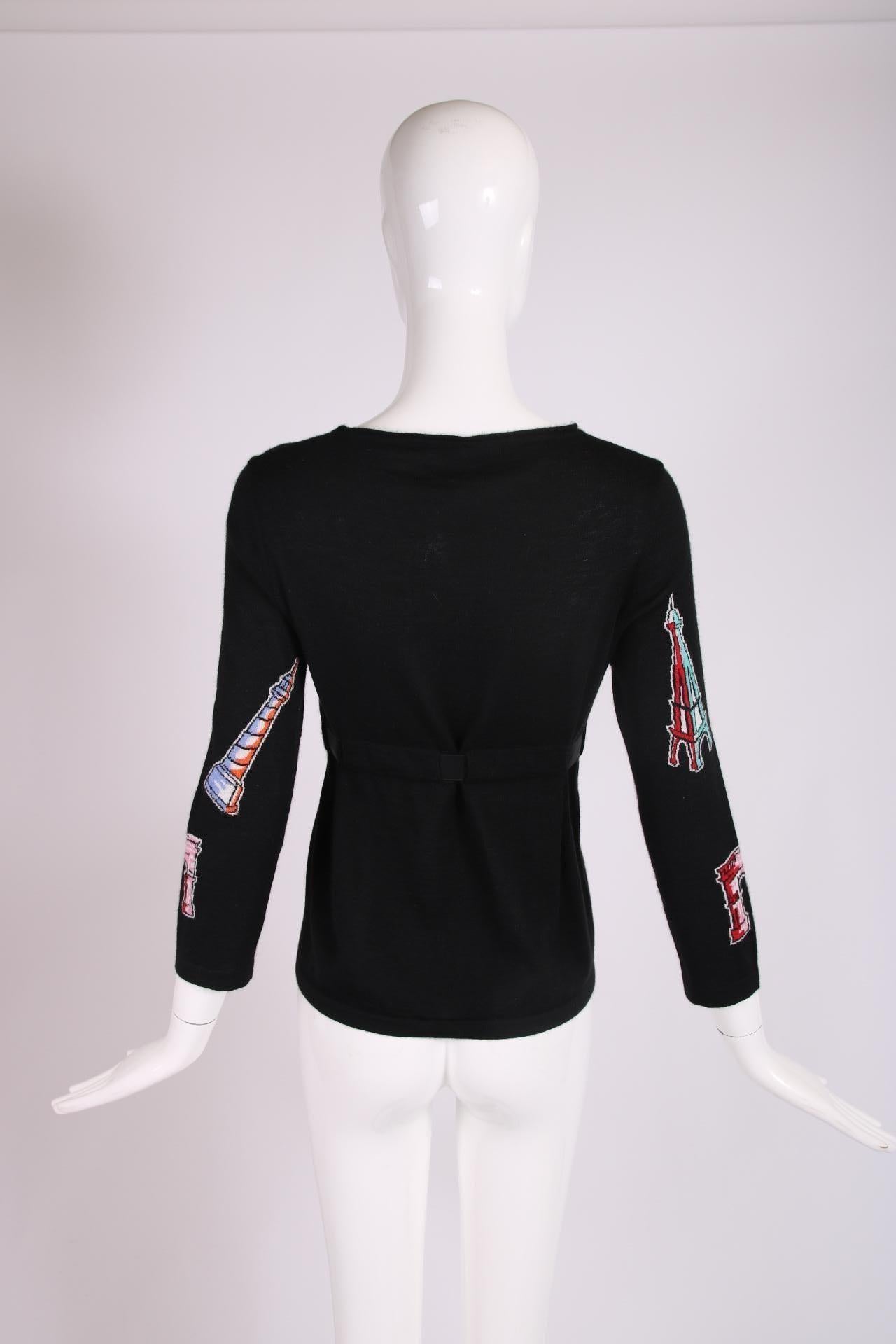 Chanel Black Cashmere Novelty Sweater w/Ribbon at Waist For Sale 1