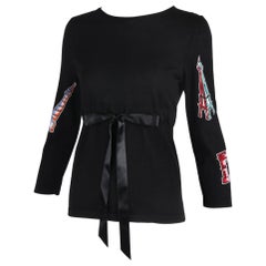 Chanel Black Cashmere Novelty Sweater w/Ribbon at Waist
