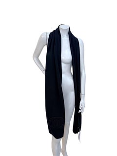 Chanel Black Cashmere Oversized Logo Scarf Wrap, Made in Italy (New With Tags)