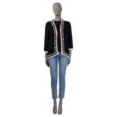 CHANEL black cashmere PEARL TRIM OPEN KNIT Jacket 48 3XL