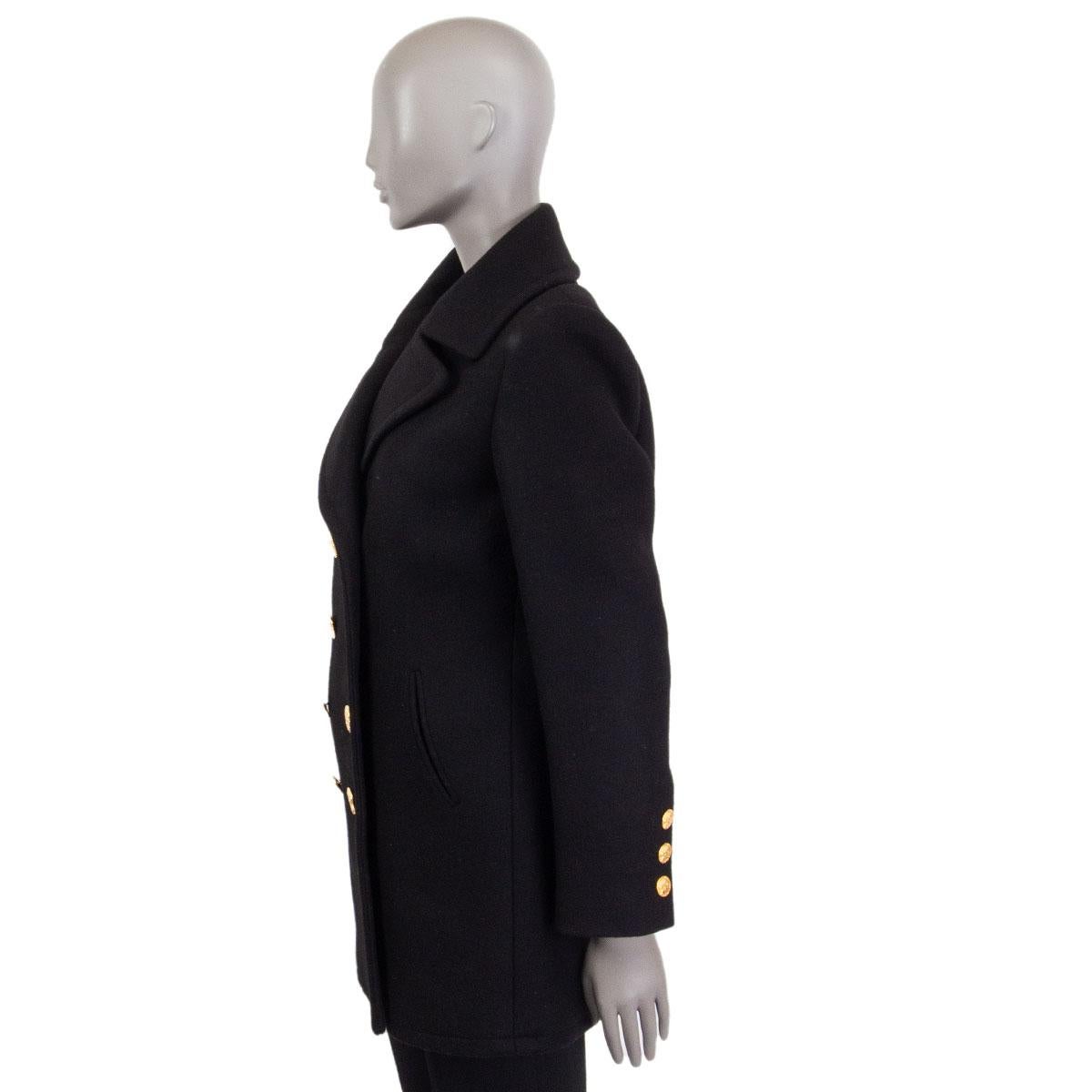 Black CHANEL black cashmere ROME Double Breasted Peacoat Coat Jacket 36 XS