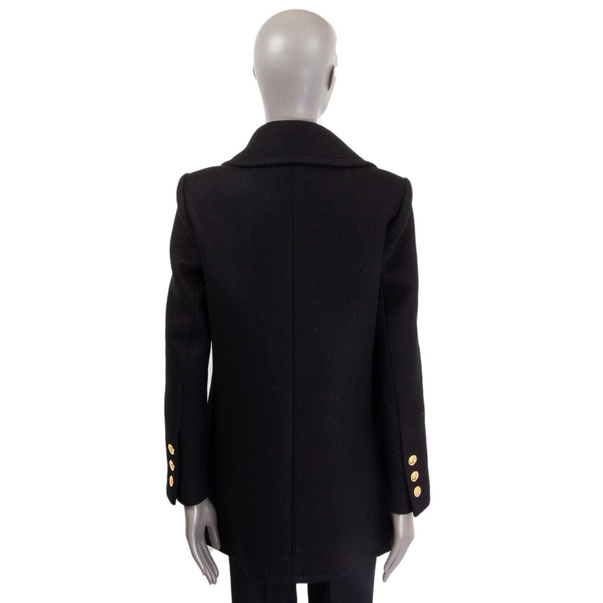 Women's CHANEL black cashmere ROME Double Breasted Peacoat Coat Jacket 36 XS