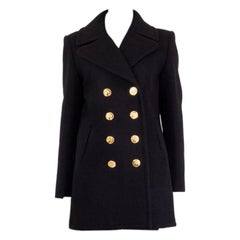 CHANEL black cashmere ROME Double Breasted Peacoat Coat Jacket 36 XS