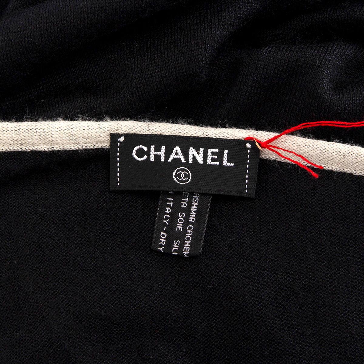 Black CHANEL black cashmere & silk CONTRASTING CC Shawl Scarf