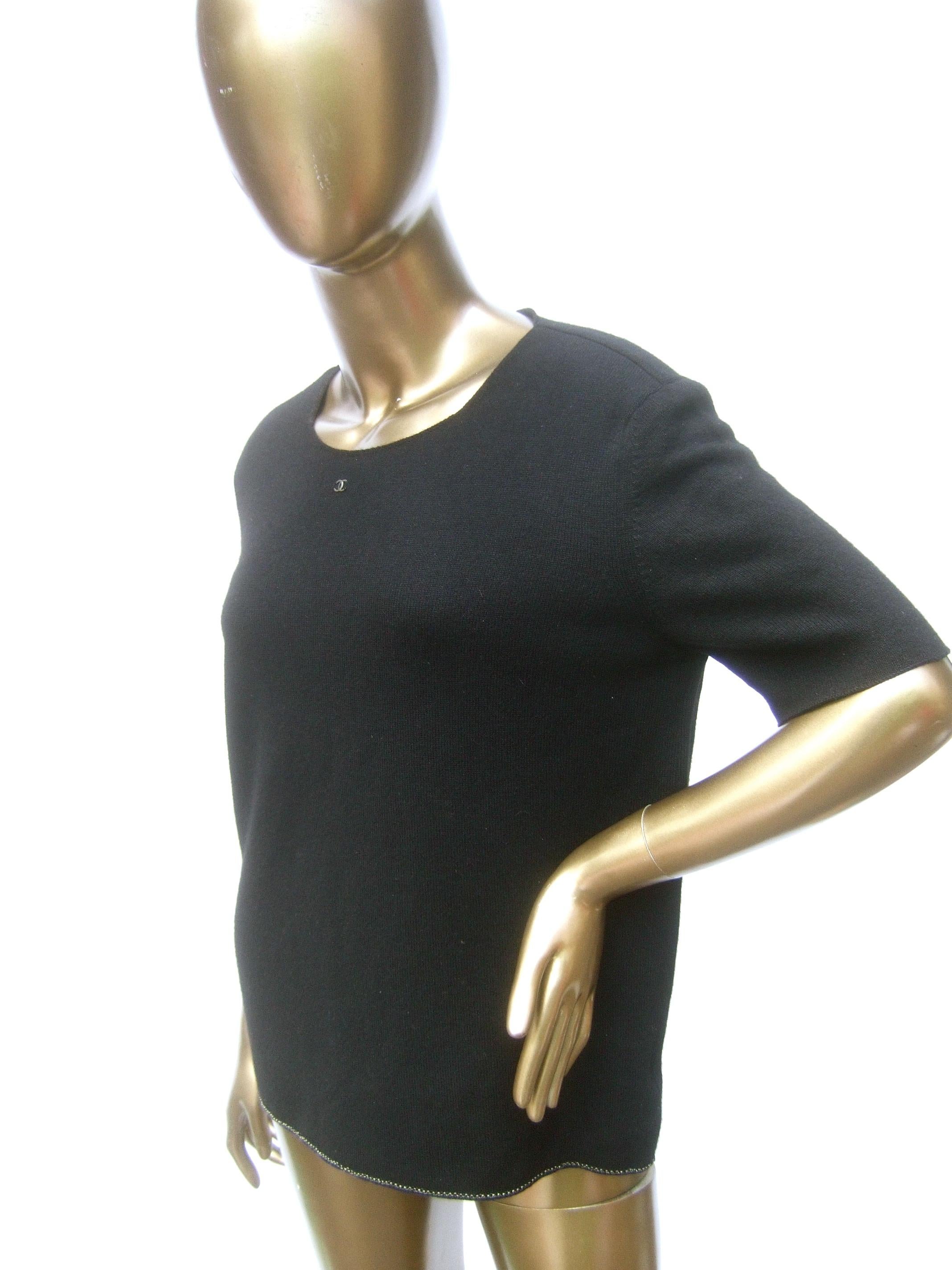 Women's Chanel Black Cashmere & Silk Short Sleeve Sweater c 1990s
