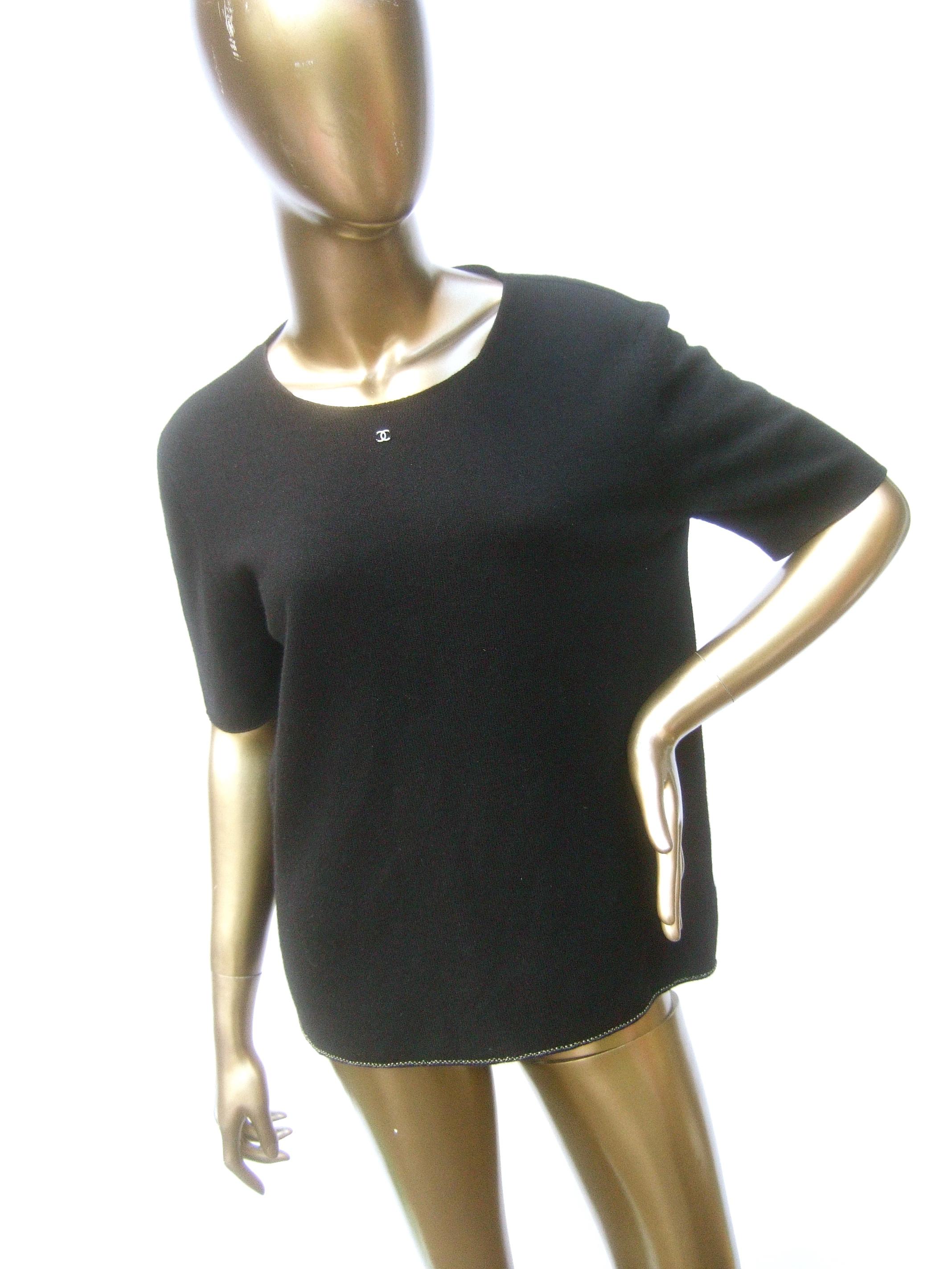 Chanel Black Cashmere & Silk Short Sleeve Sweater c 1990s 1