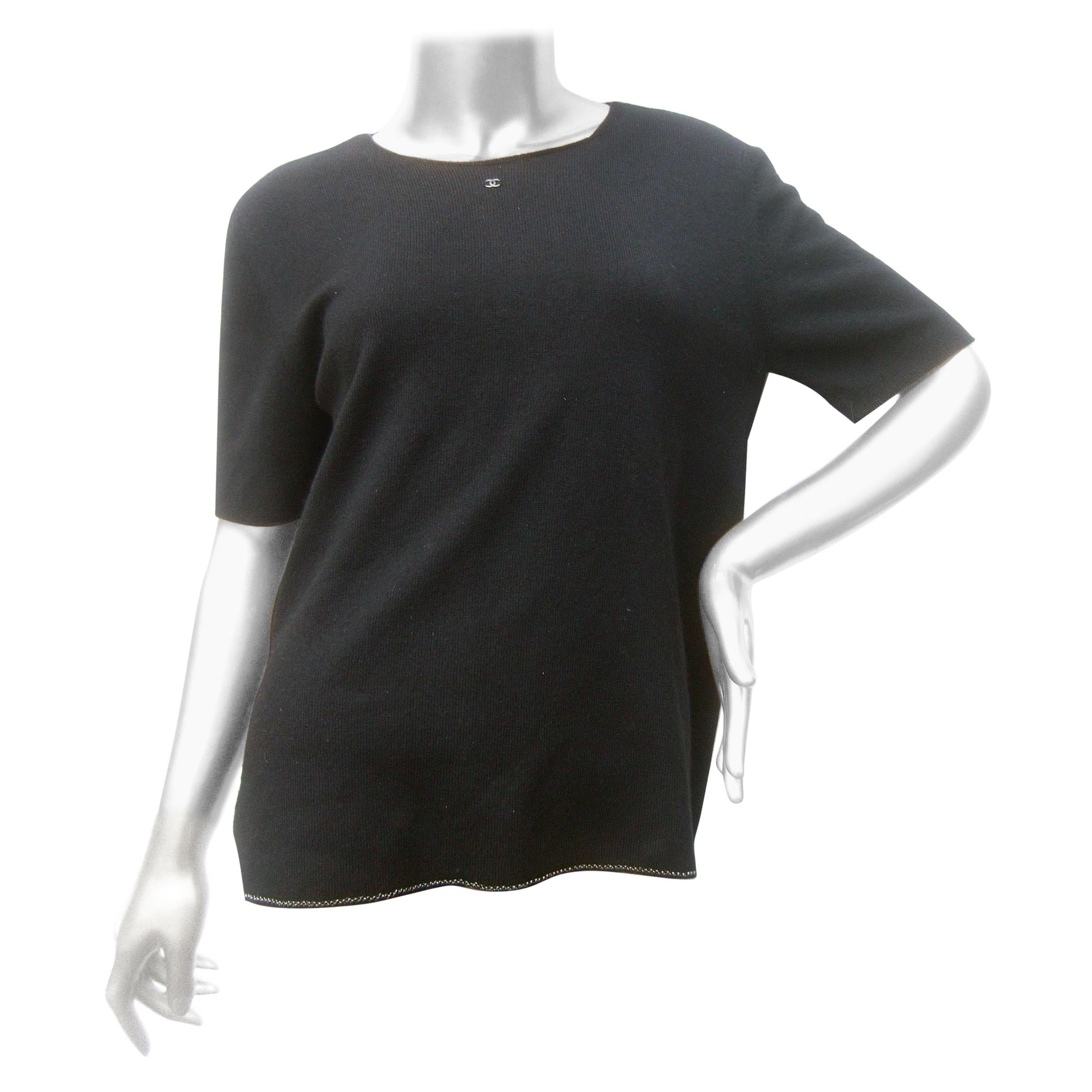 Chanel Black Cashmere & Silk Short Sleeve Sweater c 1990s