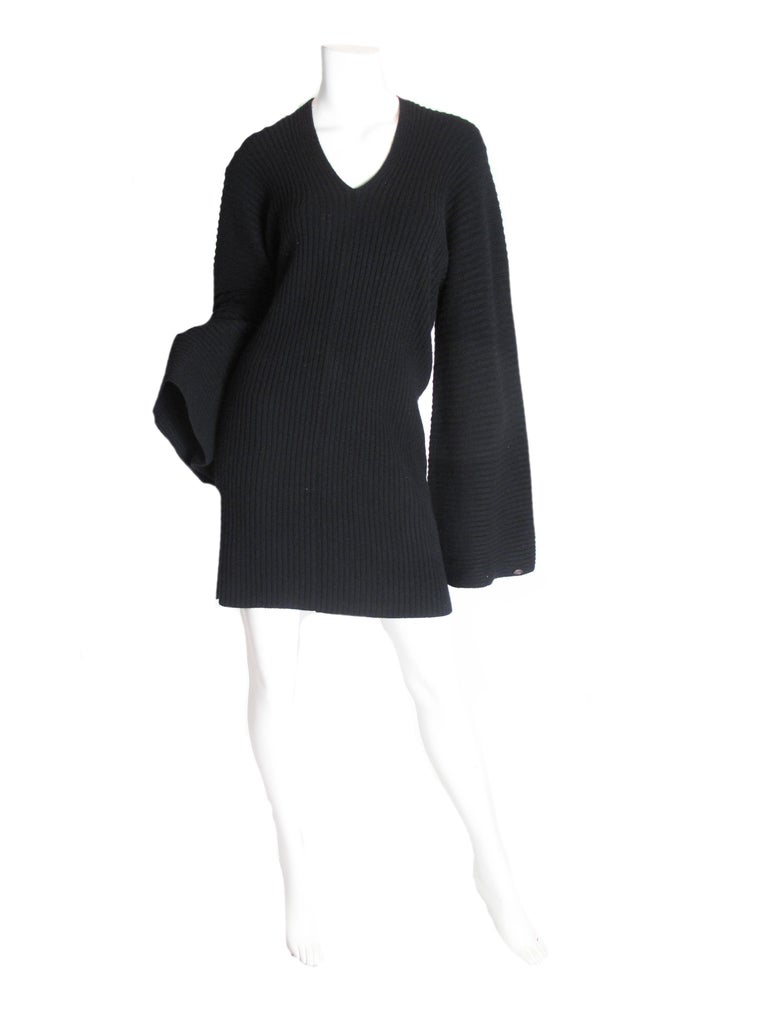 Chanel Black Cashmere Sweater Dress Bat Sleeves and Braiding at 1stDibs ...