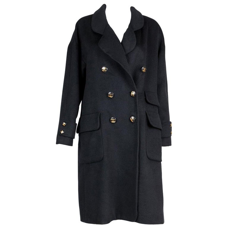 Chanel Black Cashmere Wool Coat at 1stDibs
