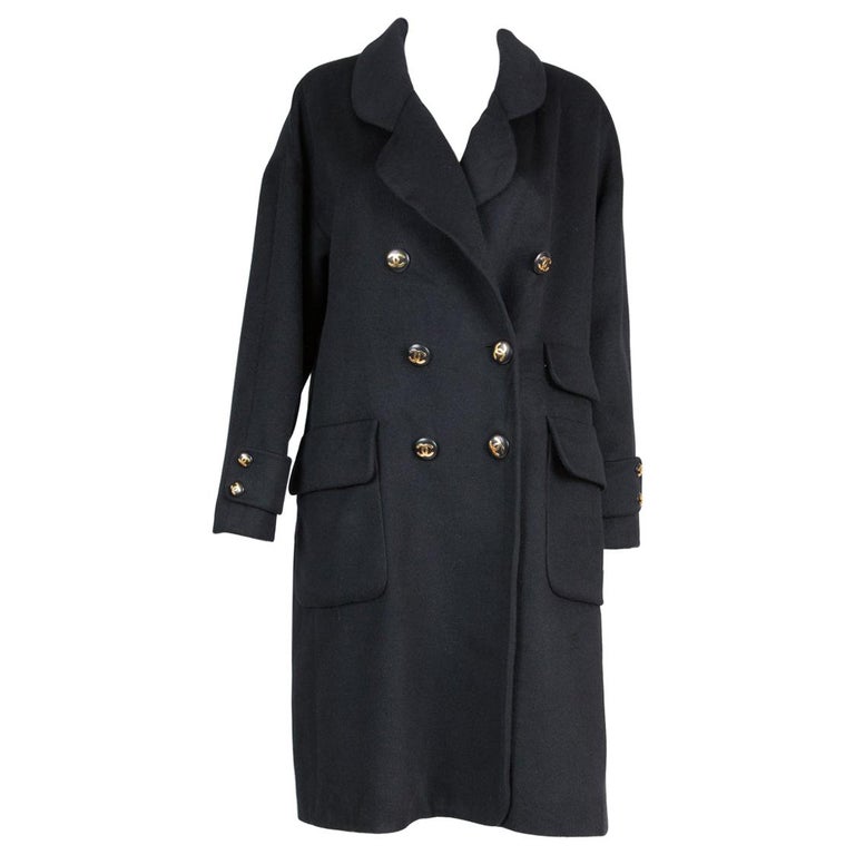 Chanel Black Cashmere Wool Coat For Sale at 1stdibs