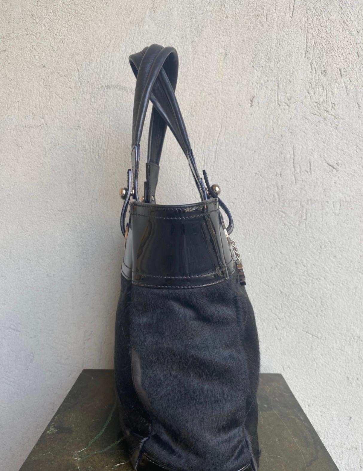 Black Chanel black Cavallino and patent leather Shoulder Bag For Sale