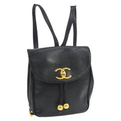 Chanel Black Caviar Backpack Vintage 2 Pocket Ball Charm CC Logo