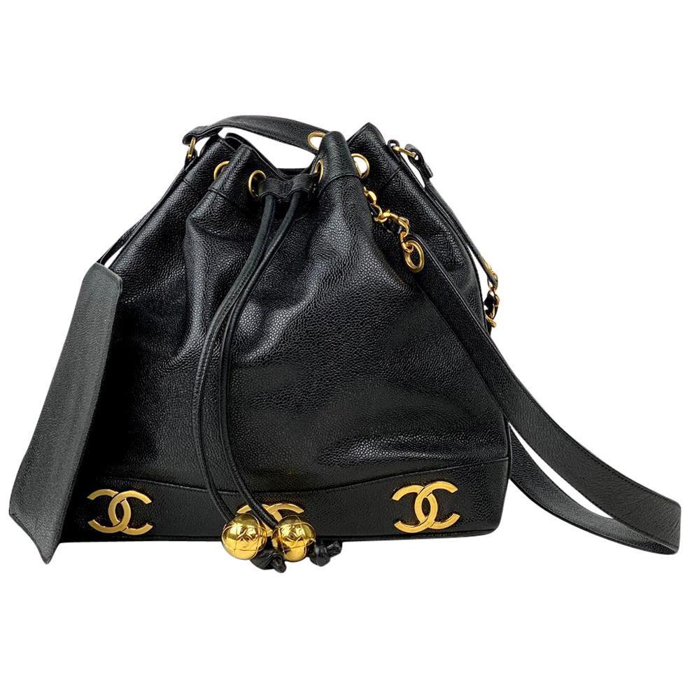 Chanel Black Caviar Bucket Bag For Sale