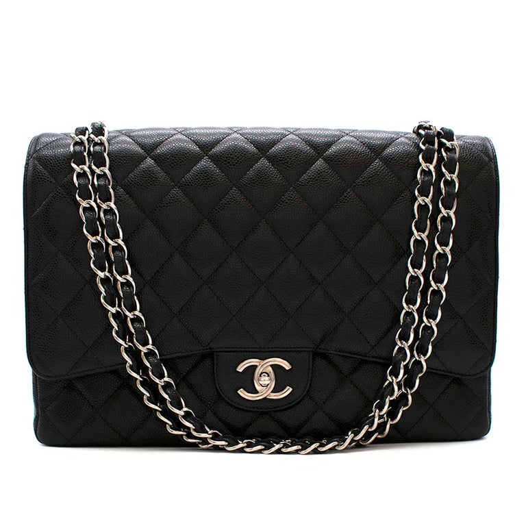 Chanel Black Caviar Calfskin Maxi Flap Bag For Sale at 1stDibs