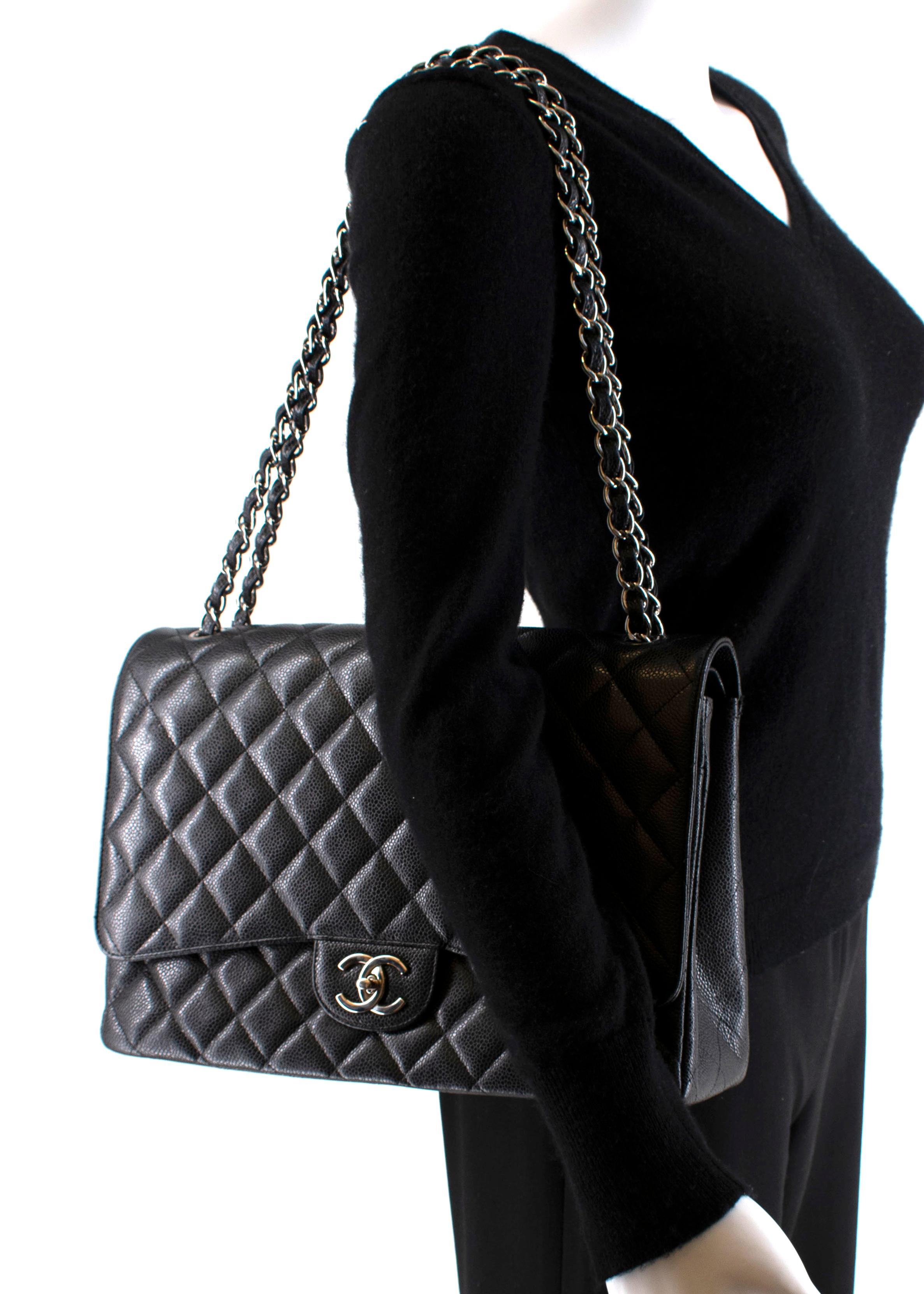 Chanel Black Caviar Calfskin Maxi Flap Bag For Sale 5