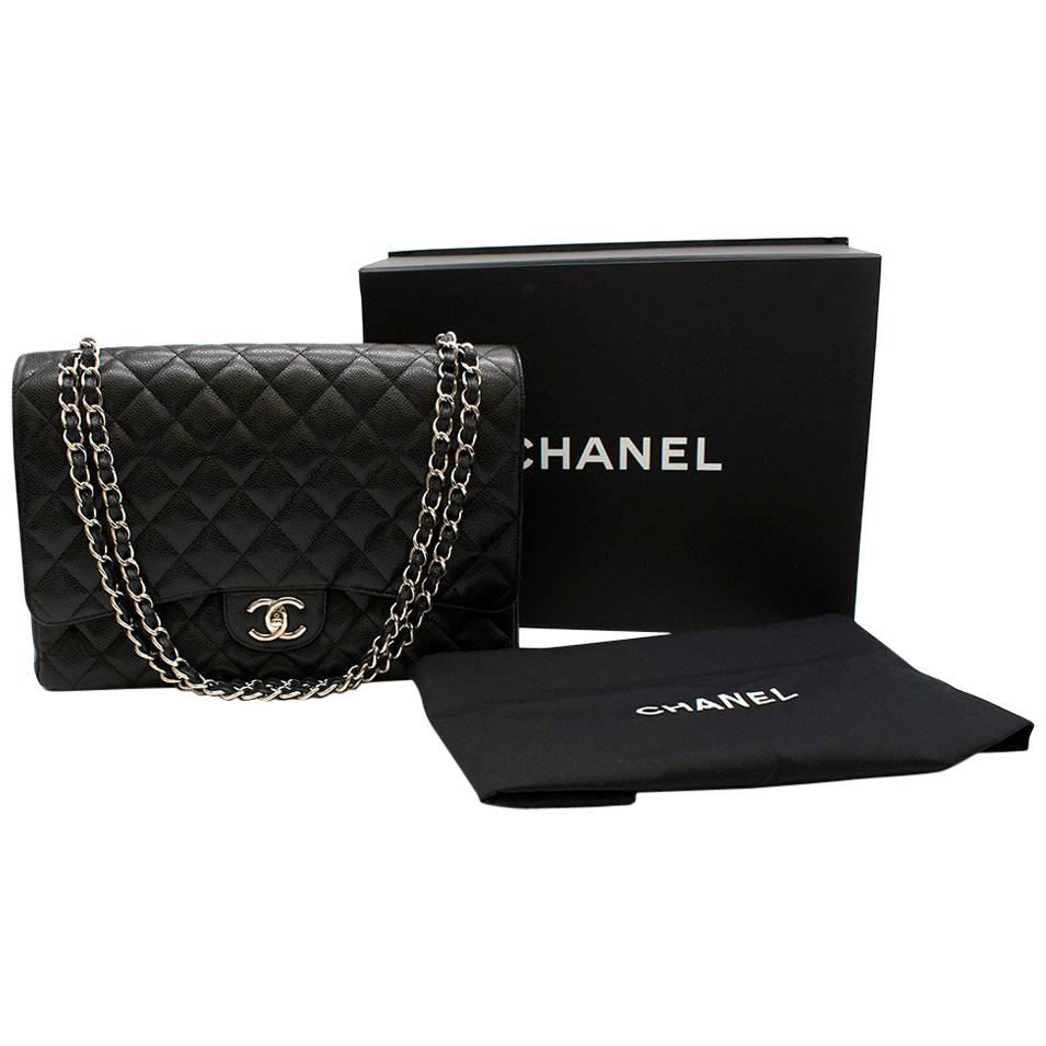 Chanel Black Caviar Calfskin Maxi Flap Bag For Sale