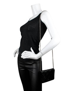 Chanel Black Caviar Camellia Embossed Wallet on Chain WOC Crossbody/ Clutch Bag