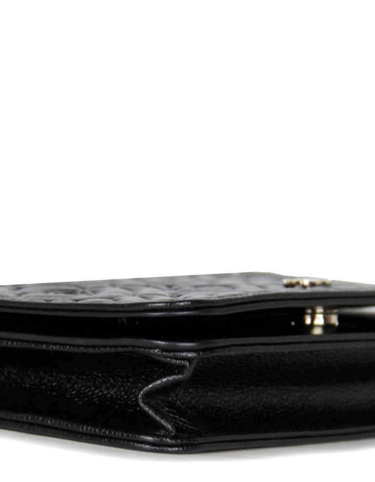 Chanel Black Caviar Camellia Embossed Wallet on Chain WOC