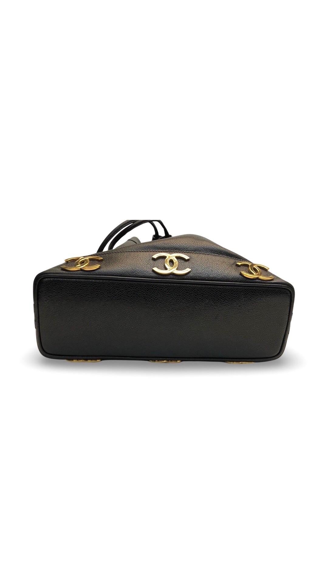 Chanel Black Caviar CC Drawstring Bucket Bag  For Sale 2