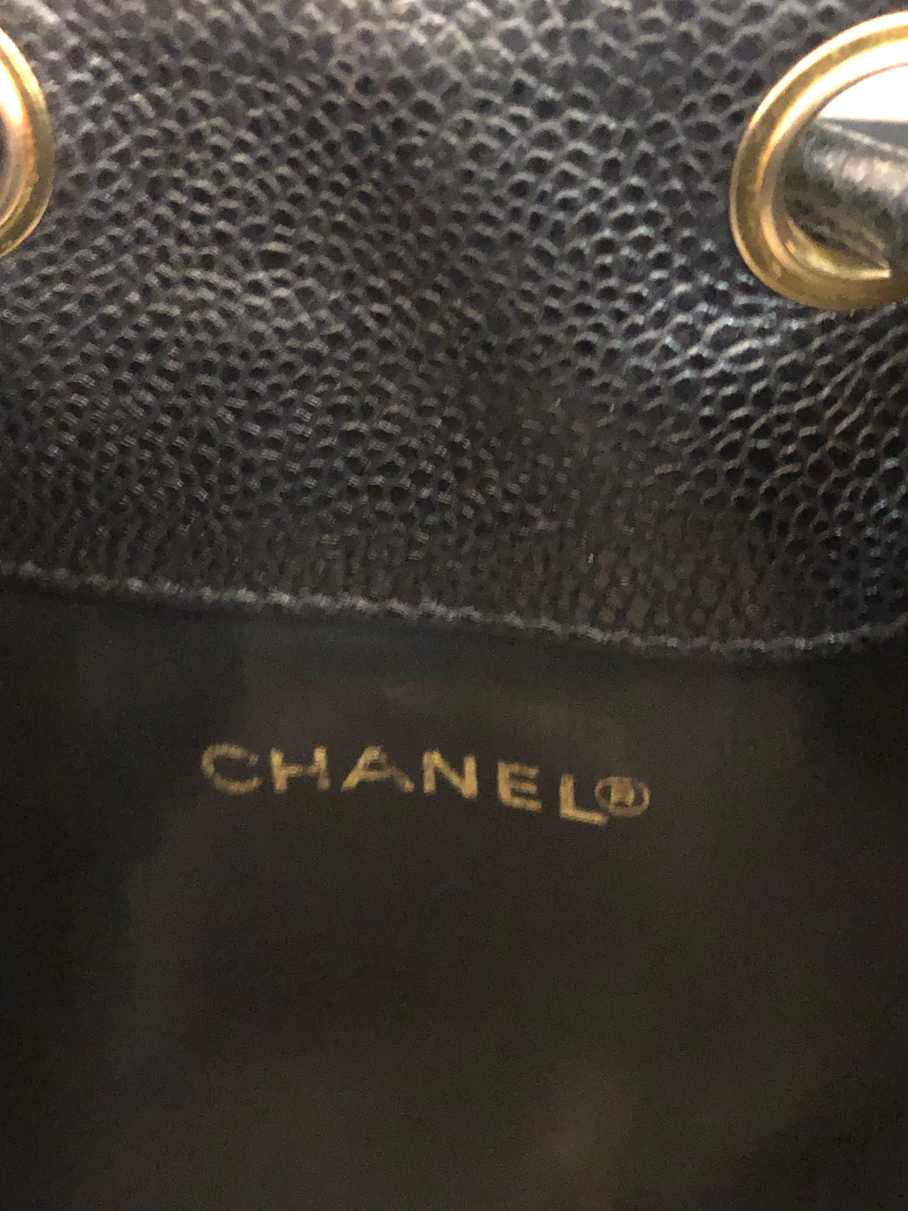 Chanel Black Caviar CC Drawstring Bucket Bag  For Sale 4